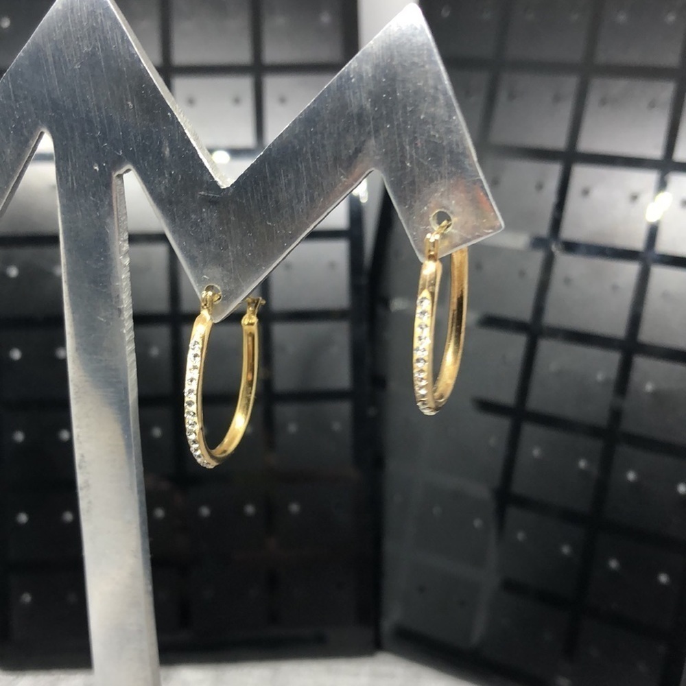 Vintage SLC 14k GF Gold Filled Sterling Silver 925 Hoop Earrins Crystal
